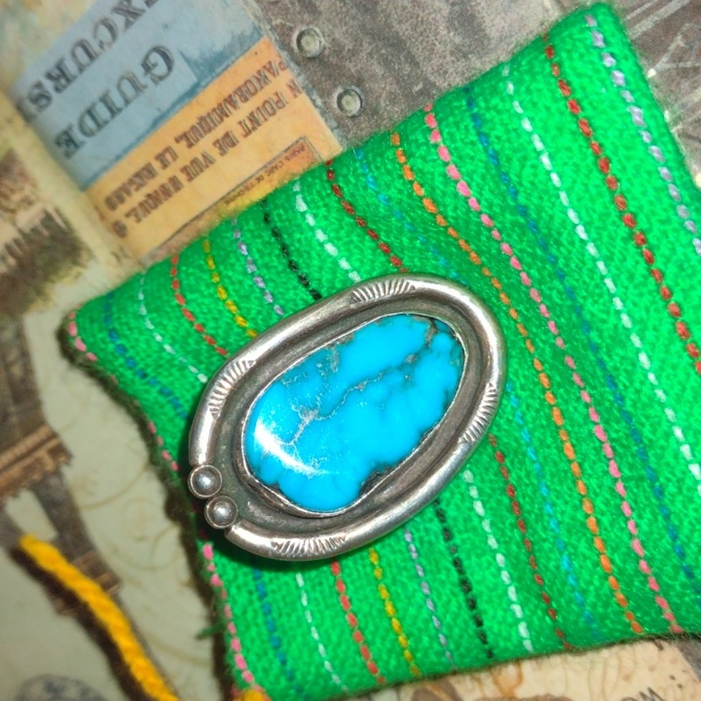 Turquoise and sterling silver ring  large setting/stone$85